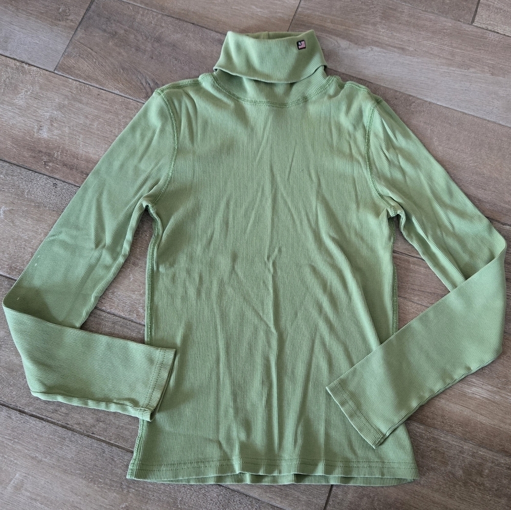 Vintage 90s Polo Ralph Lauren Green Rib Knit Turtleneck Size Medium